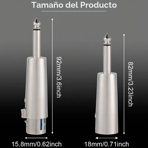 Vista 6 de XLR 3 pines hembra macho a 1/4" 0.250 in macho audio mono adaptador TS Socket Jack para mezclador de micrófono, conector XLR convertidor de enchufe