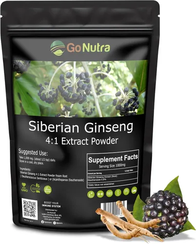 Vista 7 de Go Nutra Ginseng siberiano - Polvo de raíz de Eleuthero Extracto 4:1 4 veces más fuerte Apoya la energía y la resistencia Natural