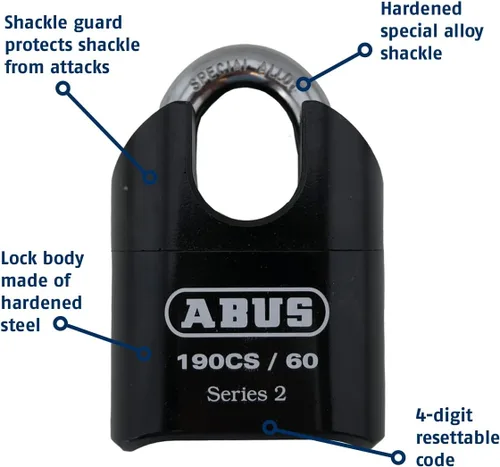 Vista 5 de ABUS Candado de combinación de acero sólido de alta seguridad 190CS/60, grillete cerrado