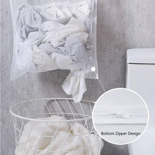 Vista 3 de Resdenio Bolsa de lavandería colgante, bolsa de lavandería portátil, 30 x 20 pulgadas, cesta grande plegable para colgar en la pared con 2 ganchos
