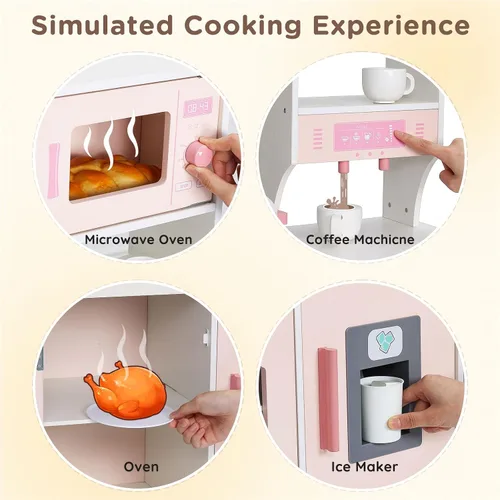Vista 3 de SainSmart Jr. Juego de cocina de madera para niños, juego de cocina realista, materiales seguros y duraderos, fomenta una alimentación saludable