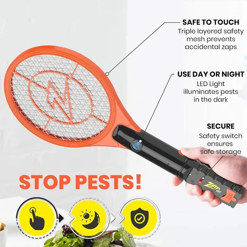 Vista 3 de Paquete de 2 raquetas eléctricas matamoscas y exterminador de mosquitos de ZAP IT! - Raqueta eléctrica exterminadora de insectos de alta potencia