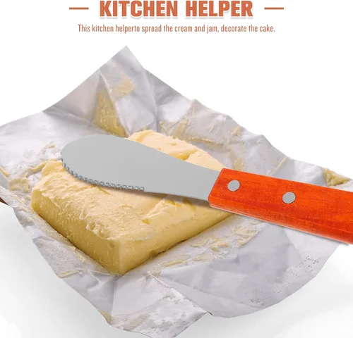 Vista 8 de SHERCHPRY 2 unids Creamcheese Butter Straight Spreader Butter Spatula Sandwich Cortadora Raspador Mango de Madera Pequeñas Herramientas Espátula
