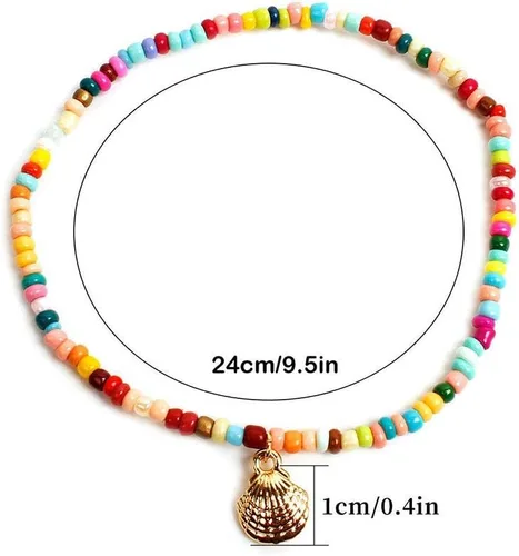 Vista 3 de Shegirl Tobillera bohemia con cuentas doradas, cadena de tobillo con cuentas coloridas para el pie, para mujeres y niñas, aleación