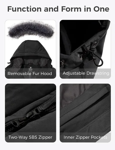 Vista 6 de wantdo Abrigo de invierno acolchado largo para mujer, chaqueta acolchada con capucha de piel sintética