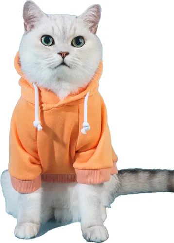 Vista 11 de QWINEE Sudadera básica con capucha para perro, suéter cálido para gatos, ropa para mascotas para Chihuahua, cachorro, gatito, perros pequeños