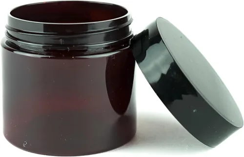 Vista 3 de s Amber - Tarros de plástico (paquete de 12) – Recipientes cosméticos recargables ámbar de 2 onzas con tapas; se utilizan como frascos de viaje