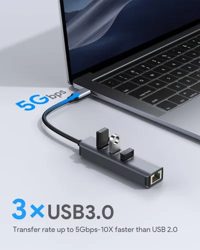Vista 4 de Adaptador USB C a Ethernet, adaptador de red LAN Gigabit Ethernet Ethernet Vilcome RJ45 a USB C, Thunderbolt 3/Tipo-C, compatible con MacBook Pro