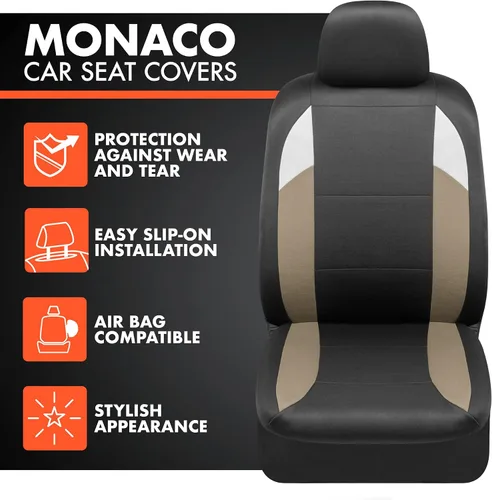 Vista 2 de BDK carXS Monaco - Juego completo de fundas para asiento de auto, fundas de asiento delantero beige de tres tonos con funda de asiento trasero