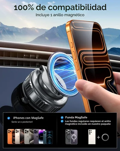 Vista 7 de Soporte magnético para teléfono con vacío de rotación de 360° mejorado para iPhone 18 Negro