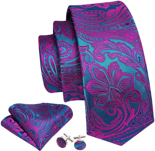 Vista 47 de Barry.Wang - Juego de corbata de seda para hombre, diseño de cachemira, pañuelo y gemelos de bolsillo