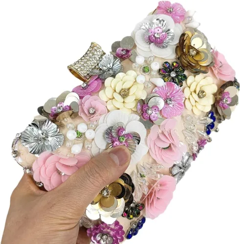 Vista 2 de Boutique De FGG Elegante bolso de mano de flores para mujer, formal, boda, fiesta, bolso de mano de flores para noche