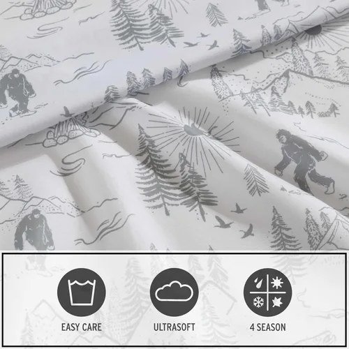 Vista 7 de Eddie Bauer Kids - Juego de sábanas individuales con sábana bajera y funda de almohada Big Foot Senderismo Blanco