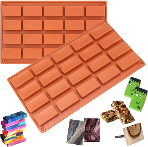 Vista 3 de FUNSHOWCASE Molde rectangular de silicona para barra de caramelo de chocolate, 20 cavidades, molde rectangular para tartas de jabón 20 cavidades por
