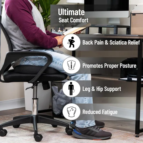 Vista 2 de Mind Reader Cojín de asiento de espuma viscoelástica con tecnología Air-Cloud, ciática, alivio del dolor de coxis y cadera, oficina, espuma Negro