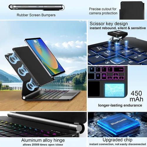 Vista 4 de Funda con teclado magnético mágico para iPad de 9ª generación con teclado para iPad 10.2 de 9ª/8ª/7ª generación y Air 3, Pro 10.5, trackpad