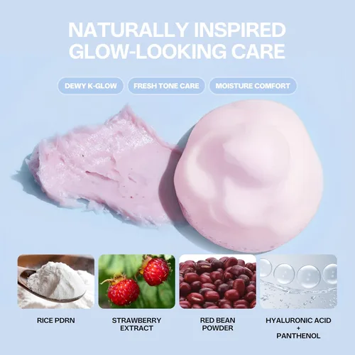 Vista 3 de Busan Strawberry Dduk Pack Cleanser – Paquete coreano 3 en 1 y lavado de espuma con polvo de arroz y fresa – Lavado hidratante de pH neutro