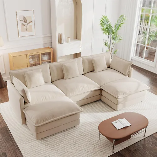 Vista 30 de mikibama - Sofá seccional modular, sofá en forma de L de 76.4 pulgadas para sala de estar, sofá cama cómodo tipo nube con otomano móvil, combinación