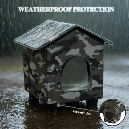 Vista 3 de Casa para gatos con calefacción al aire libre, casa elevada y aislada resistente a la intemperie para exteriores, refugio para gatos con almohadilla