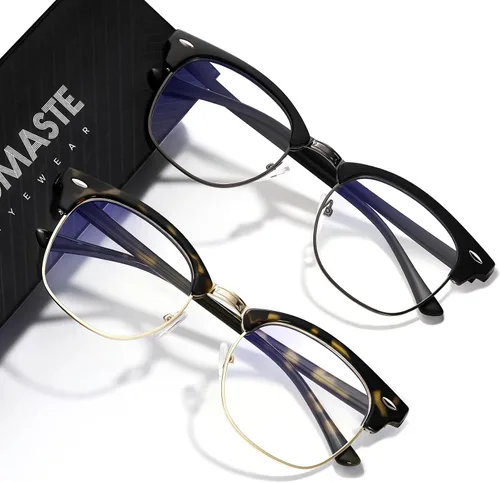 Vista 39 de Blue Light Blocking Glasses Anti Eyestrain Computer Gaming Glasses Vintage Half Frame UV Clear Lens for Women Men