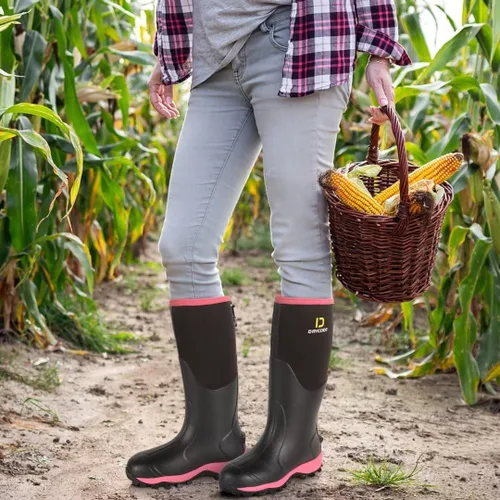 Vista 2 de D DRYCODE Botas de goma para mujer con vástago de acero, botas de lluvia cálidas de neopreno de 0.236 pulgadas (0.236 in), botas de lluvia cálidas e