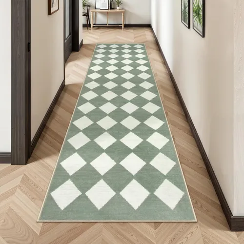 Vista 43 de Lahome - Tapete con diseño de entramado marroquí, a cuadros, pequeño, suave y antideslizante, moderno, resistente a las manchas, para puerta Negro
