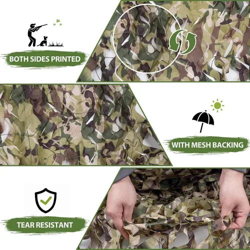 Vista 3 de Camo Netting Camouflage Netting with Mesh Backing Military Camo Nets Sunshade Fence Tarp Net Lightweight Great for Duck Hunting Blind Shooting