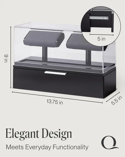 Vista 6 de QWATCH - Caja de acrílico para 2 o 4 relojes con bandeja de valet de joyería y cajón