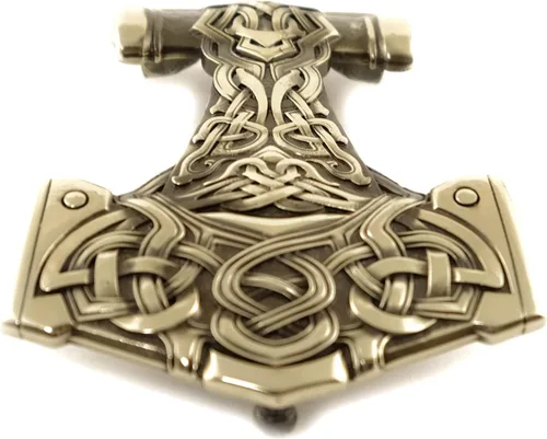 Vista 3 de Martillo de Thor Hebilla de cinturón de plata alemana, escandinavo viejo nórdico vikingo mjolnir, mitología de la edad vikinga Thor dios arma sólida