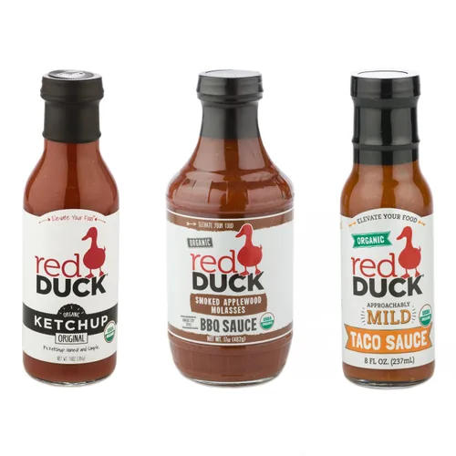 Vista 8 de Red Duck Paquete variado de condimentos orgánicos: salsa suave para tacos, salsa de tomate original y salsa BBQ de madera de manzano (paquete de 3)