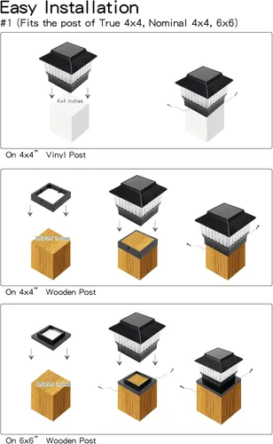 Vista 9 de Luz solar única para punta de poste - Moderna #1: Se ajusta a vinilo 4x4 real, postes de madera 4x4 y 6x6, 3 temperaturas de color, 50 lúmenes