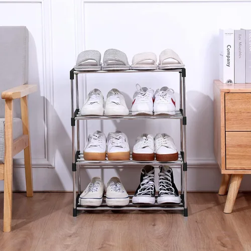 Vista 8 de Jucaifu - Estante pequeño apilable para zapatos, ahorro de espacio para entrada, pasillo y armario, organizador y almacenamiento (3 niveles, negro)