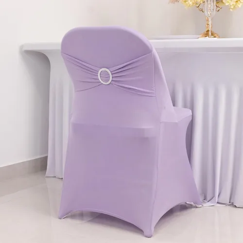 Vista 18 de Efavormart - Funda para silla de banquete de elastano beige con banda de hebilla de diamantes de imitación plateados, funda elástica para silla