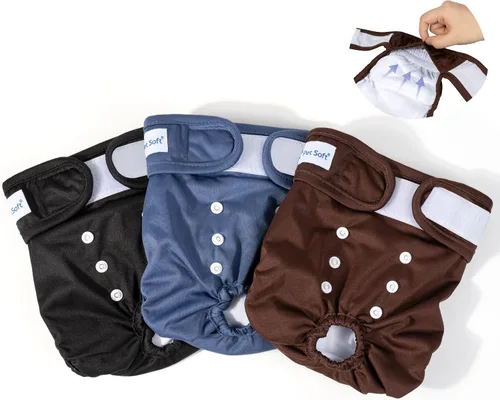 Vista 10 de Pet Soft Pañales Lavables para Hembras (Paquete de 3) Pañales para Perras, Pañales Cómodos Reutilizables para Perras en Período de Celo (Bloom, XS)