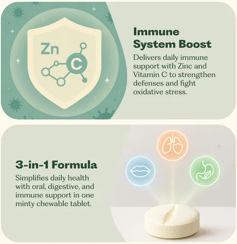 Vista 5 de OralBiome 365 Probióticos orales masticables 3 en 1 para respiración, inmunidad y salud intestinal Apoya los dientes y las encías, aumenta