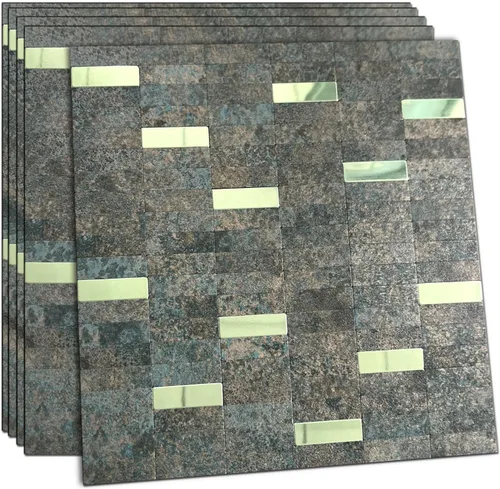 Vista 20 de XUANINY Azulejos de Mosaico de Aluminio Autoadhesivos para Despegar y Pegar, Pegatinas de Azulejos de Pared para Salpicadero de Cocina
