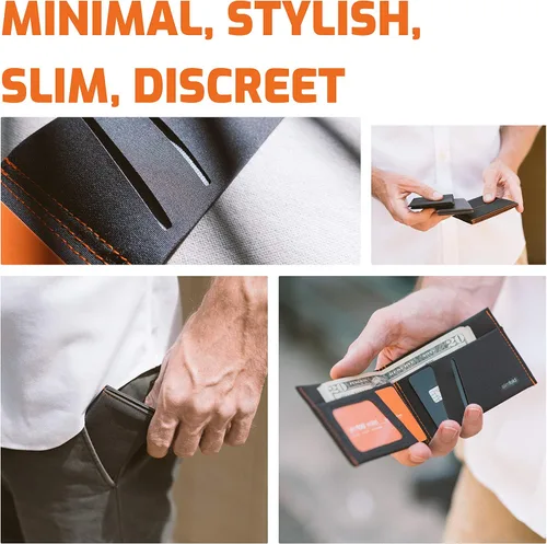 Vista 4 de SlimFold MICRO - Billeteras delgadas veganas con bolsillo frontal minimalista para hombre (bloqueo RFID)