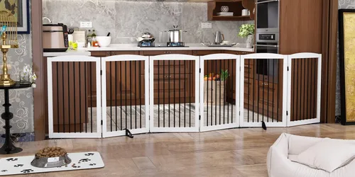 Vista 10 de PUPETPO Puerta independiente para mascotas para perros, puerta plegable de madera para perros para casa, escaleras, entradas, valla de seguridad