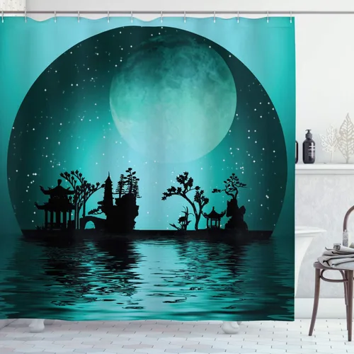 Vista 77 de set de cortina para baño decorativa de tela de poliéster con ganchos