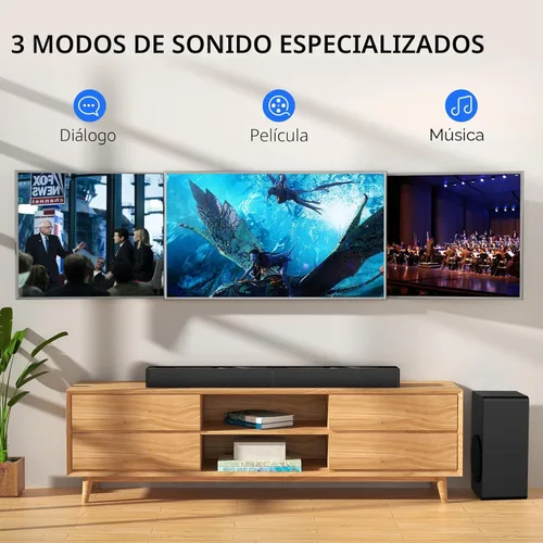 Vista 2 de Barra de sonido LARKSOUND de 2.1 canales con subwoofer, barra de sonido de 31" para Smart TV con HDMI, óptico, AUX, Bluetooth, USB - Sistema