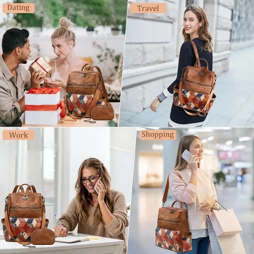 Vista 7 de AGLOD mochila de cuero para mujer, bolso de diseñador para damas, con correa para el hombro, bolso de trabajo de imitación, bolsos de mano
