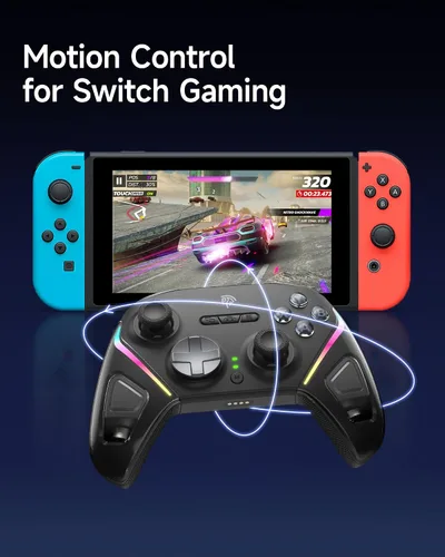 Vista 8 de EasySMX D10 Wireless Game Controller TMR Anti-Drift Joysticks, Dual-Mode Triggers, 1000Hz Polling, Mechanical Buttons, RGB Bluetooth Gamepad for