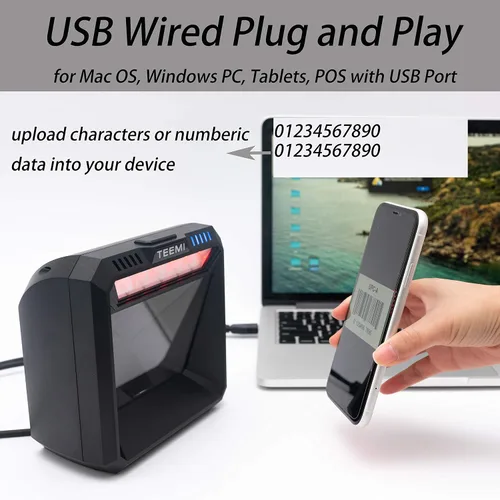 Vista 2 de [Usado] TEEMI TMSL-74 Escáner de código de barras manos libres, obturador global de 1 MP, USB con cable Sensor CMOS 2D, diseño de escritorio