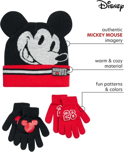 Vista 2 de Disney Conjunto de gorro de invierno de Mickey Mouse y 2 pares de guantes o guantes (edad 2-7)