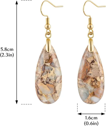 Vista 4 de Aretes colgantes de piedra para mujer, diseño de lágrima de jaspe imperial