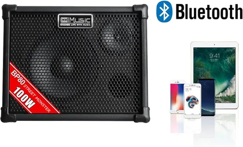 Vista 6 de Coolmusic BP80 amplificador a batería para guitarra acústica - altavoz Bluetooth portátil 100W, 6 entradas, ecualizador de 3 bandas, negro