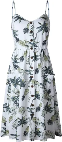Vista 2 de SWQZVT - Vestido a media pierna con tirantes botones bolsillos y estampado floral ideal para el verano disponible en tallas S-3XL