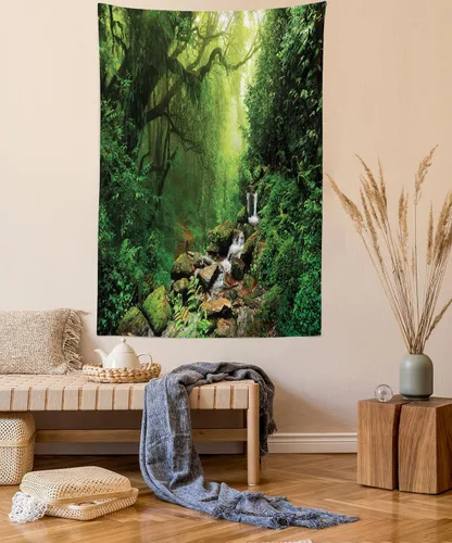 Vista 48 de Ambesonne Tapiz hippie, abrazo de hongos de ensueño y árbol de la vida místico y mandal verde, decoración de tela para colgar en la pared