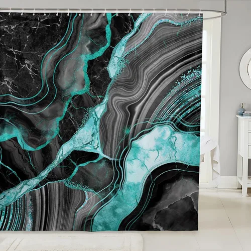 Vista 15 de Erosebridal Cortina de ducha de mármol negro, 72 pulgadas de ancho x 72 pulgadas de largo, juego de baño con grietas doradas, tela de textura
