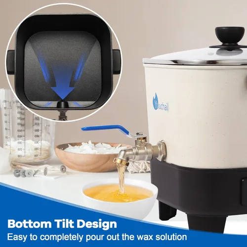 Vista 3 de Yuuchail Derretidor de cera para hacer velas, olla grande de cera de 7 cuartos con pantalla digital y parte inferior inclinada antiadherente, fácil